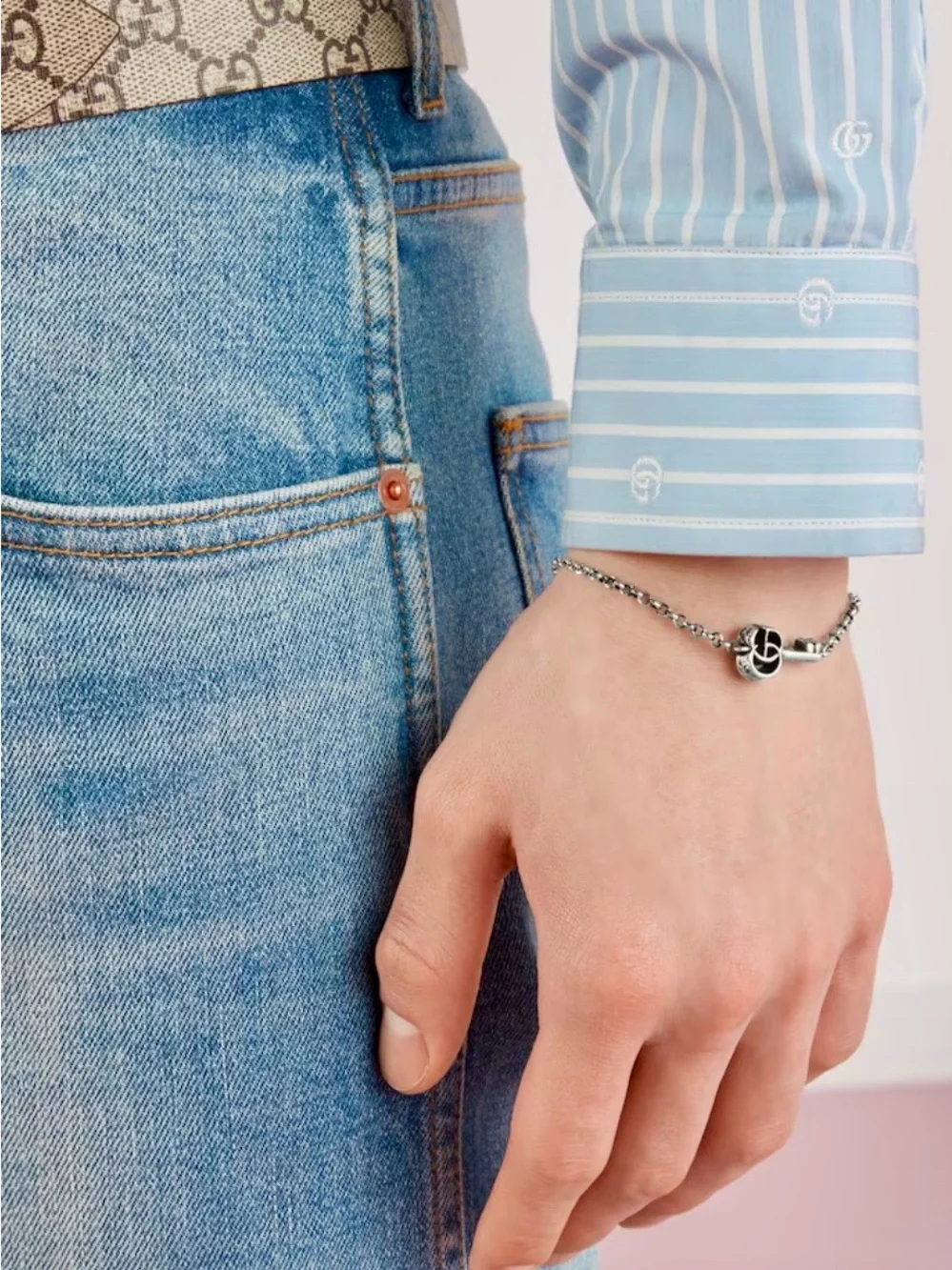 GUCCI GG MARMONT KEY STERLING SILVER CHARM BRACELET